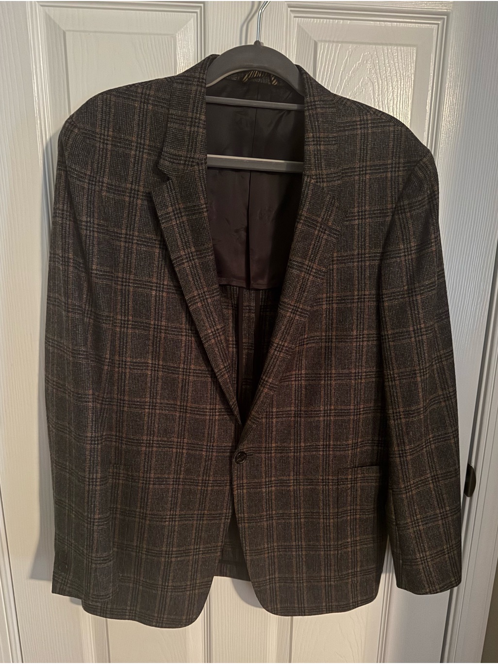 Billy Reid Dark Navy Plaid Sport Coat With Camel Accents